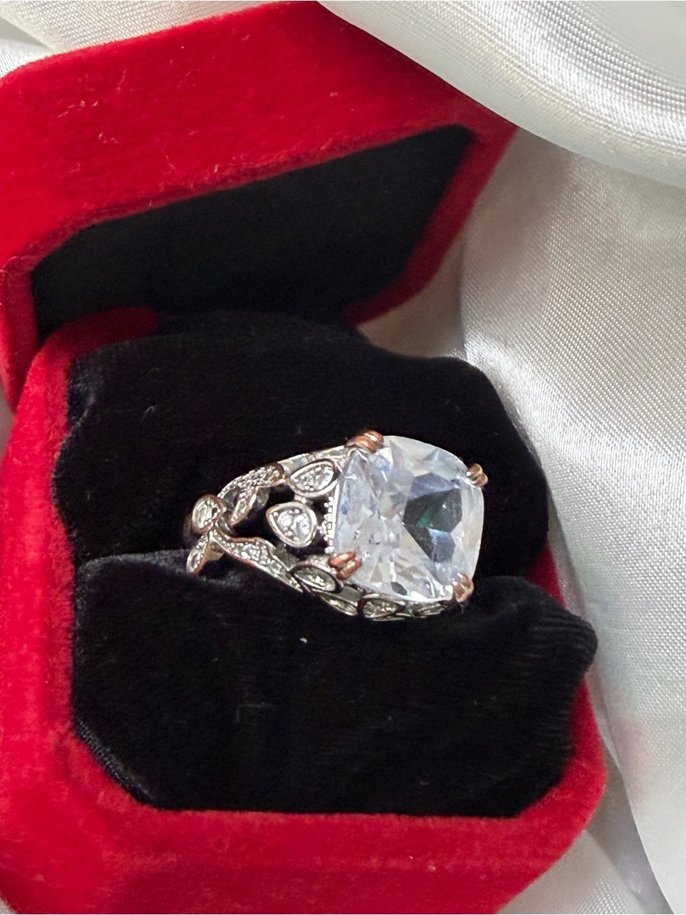 Elegant Sterling Silver-Tone Crystal Cocktail Ring